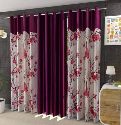 HudHud Furnishings 274 cm (9 ft) Polyester Semi Transparent Long Door Curtain (Pack Of 3)
