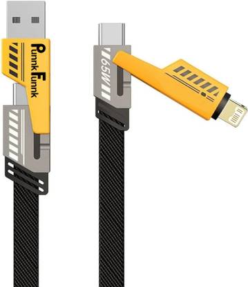 PunnkFunnk Lightning Cable 1 m Metal Braided 4in1 Lightning Cable – 1m USB C, Lightning, USB A, 66W Fast Charging, Dual Device Support