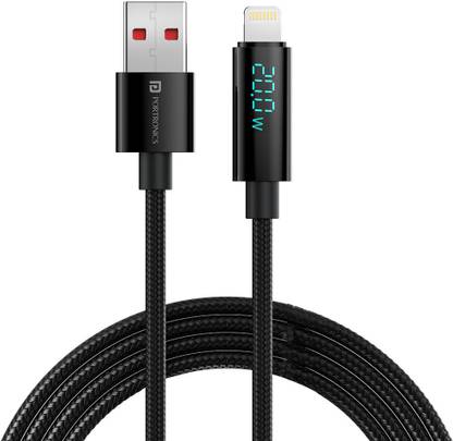 Portronics Lightning Cable 3 A 1.2 m Konnect View 20W Unbreakable USB to 8 Pin Cable with LED Display, 480Mbps Data Sync, Compatible with All Lightning Devices