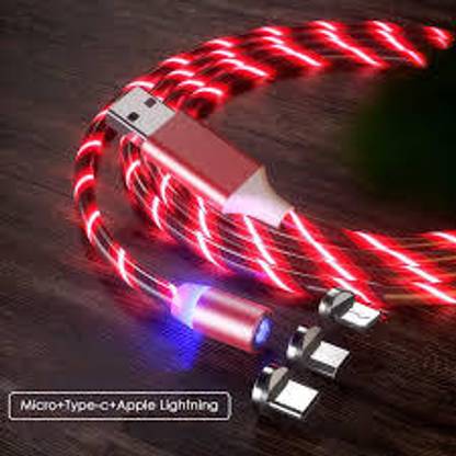 5SUPREME Power Sharing Cable 3 m Magnet Data Cable 3 in 1 Fast Charging Flowing Light Led jki26  (Compatible with Multi - Text, Multicolor, One Cable)