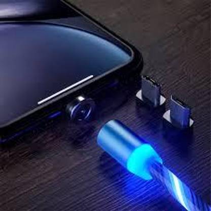 5SUPREME Power Sharing Cable 3 m Magnet Data Cable 3 in 1 Fast Charging Flowing Light Led jki2  (Compatible with Multi - Text, Multicolor, One Cable)