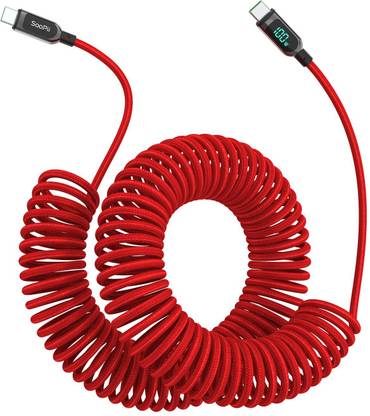 Soopii USB Type C Cable 2 m Smart Spring Data LED display Cable Fast Charge USB C to C Cable 2 M Nylon Braided