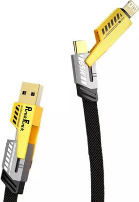 PunnkFunnk Lightning Cable 1 m Metal Braided 4in1 Lightning Cable – 1m USB C, Lightning, USB A, 66W Fast Charging, Dual Device Support