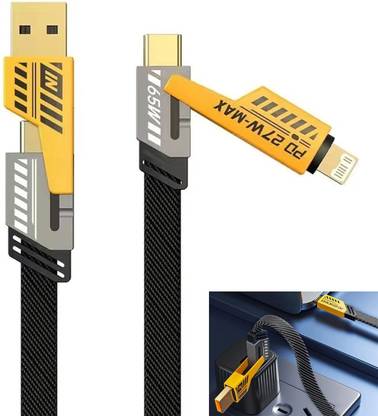 FKU Lightning Cable 1.5 m 4-in-1 USB-C Cable, PD 65W 1.5 Meter Fast Charging Cable Metal connecters & Data Sync, Flat Braided Charger Cord with Type C/USB A