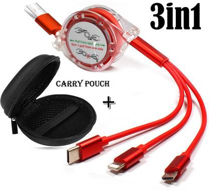 Multifunction Fast Charging Cable 3in1 Retractable Data Cable TypeC Mobile Cable 1.3 m Micro USB Cable