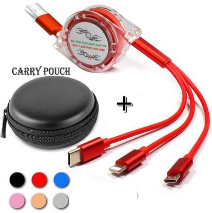 3in1 Retractable Data Cable TypeC Mobile Cable Multifunction Fast Charging Cable 1.3 m Micro USB Cable