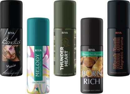 रिया Bindas,Melody,Thunder Heart,Born Rich,Black Rock Deodorant 40 ML Each  -  पुरुषों और महिलाओं के लिए