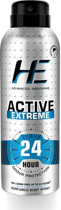 HE Active Extreme Perfumed Body Spray 150ml for Today's Active Men, 24 Hour Odor Protection* 99% Germ Free up to 24 hours Deodorant Spray  -  For Men