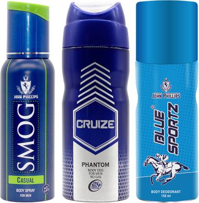 John Phillips SMOG CASUAL & PHANTOM & BLUE SPORTZ Long Lasting No-Gas Deodorant Spray Combo Deodorant Spray - For Men
