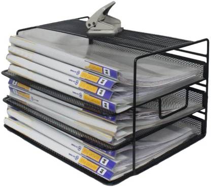 SUPRAS 3 Compartments Metal Mesh File Organiser, A4 Paper Rack Tray, Desk Organizer