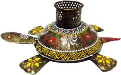 1 Compartments Iron Tortoise Metal Pen Holder,Hand-Painted Traditional Design with Floral Pattern