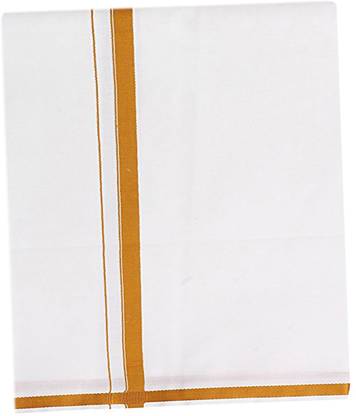 Prakasam Cotton Premium Quality White with Gold Border Single (1.27X2.00mtrs) Solid Men Dhoti