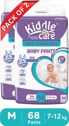 किडल केयर Advanced Soft Baby Pants Diaper, Medium(M) Size, 34 Count, Pack of 2, 7-12 Kg - M
