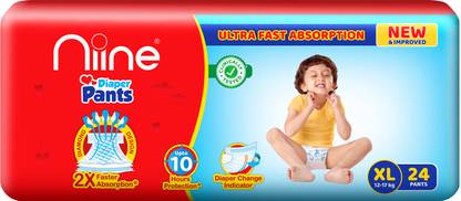 niine Cottony Soft Baby Diaper Pants with Wetness Indicator for Overnight Protection - XL