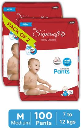 CPL SUPERSOFT Baby Diaper Pant Style | Up to 12 Hours Absorption | 7 - 12 Kg | Pack of 2 - M