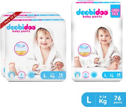 Doobidoo Baby Pants Large Size Rash Free Soft Diapers Anti-Leak Highly Absorbent 9-14Kg - L