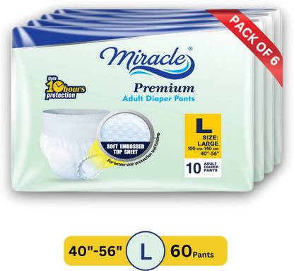 miracle Pants Style | Upto 10 hours Protection | Unisex | Waist Size (40"-56") Adult Diapers - L
