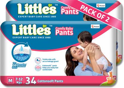 Little's Comfy Baby Pants, Standard, Medium, 34 Count With 10 Hours Absorption Protection - M