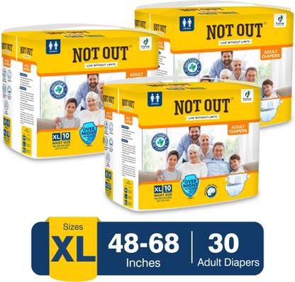 NOT OUT Adult Diaper Tape Style,Extra Large,Waist 120-170cm,Unisex Pack of 3(30 count) Adult Diapers - XL