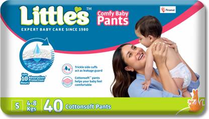 Little's Comfy Baby Pants, Standard, Small, 40 Count With 10 Hours Absorption Protection - S