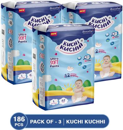 KUCHI KUCHHI Premium super soft baby diaper with a 3D bubble top (Pack of 3) - L