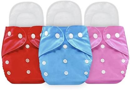 kogar All New Reusable Red Pink sky Cloth Diaper With White 5 Layer Insert For New born To 2 Year baby (3 Diaper +3. Insert) - S - M
