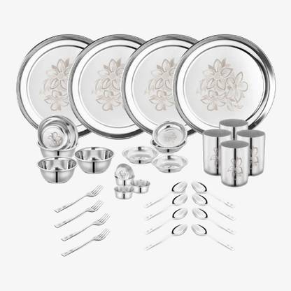 Classic Essentials Pack of 32 Stainless Steel Dinner Set|Serves 4 People|Heavy Gauge|Kitchen Set|Permanent Laser-Glory Dinner Set