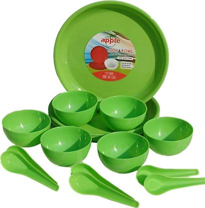 x pods Pack of 18 Plastic Colour Full Dinner Plates Set Lunch Breakfast, Food Grade, Reusable Dinner Set