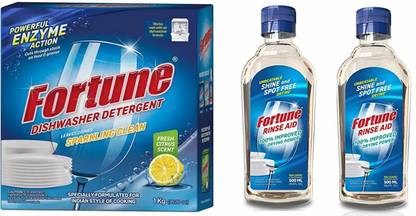 FORTUNE Dishwasher Detergent (1 Unit) + Rinse Aid (2 Unit) Dishwashing Detergent