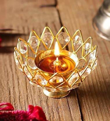 DARIDRA BHANJAN diya / akhand diya / crystal lamp / crystal diya / deepak crystal diyas / akhand deepak / diamond crystal diya Brass Table Diya