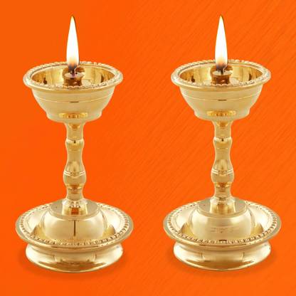 Sacch Pure Brass Udupi Nanda Diya for Puja Traditional Gold Finish Brass (Pack of 2) Table Diya Set