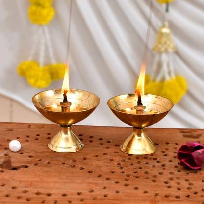 CraftVatika (Set of 2) Brass Diya Handmade Oil Lamp for Diwali Decoration Brass (Pack of 2) Table Diya Set