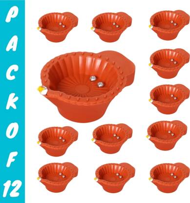 LeafBlu Water Sensor Reusable Led Diyas for Home Decor,Festivals Decoration Diwali Light Plastic (Pack of 12) Table Diya