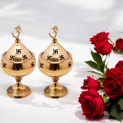 Fashion Bizz Akhand Jyoti Deepak For Spritual Purpose Brass (Pack of 2) Table Diya Set
