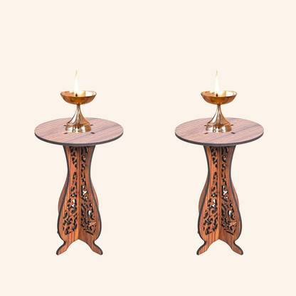 teak wood wooden diya stand 515 Wood (Pack of 2) Table Diya Set