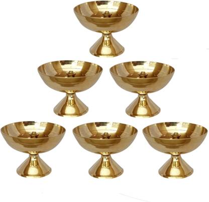 ONLYBOTTOM Brass Akhand Diya | Akhand Deepak/Dia | Akhand Jyot Brass Brass (Pack of 6) Table Diya Set
