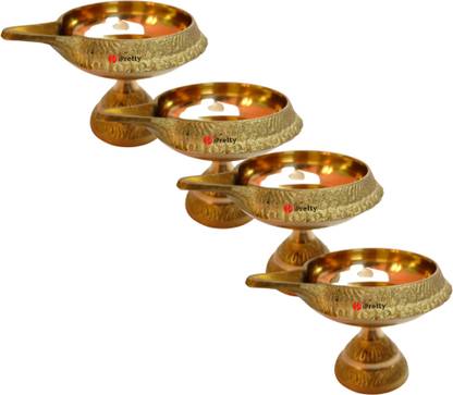 iPretty Brass Kuber Diya | Pital Diya With Stand for Puja |Oil Lamp For Pooja Brass (Pack of 4) Table Diya