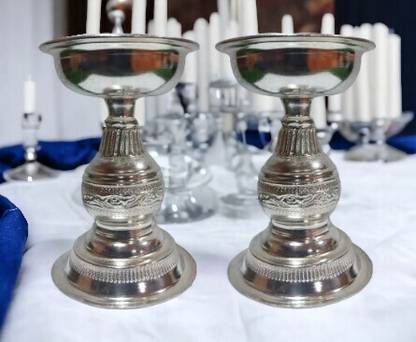 Sigaram 9X6 Cm Deepa Made by Pure German Silver For Pooja K4313 Silver Plated (Pack of 2) Table Diya