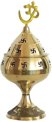 Indian Cloud Akhand Brass Diya, Pooja Items for Deepam Puja set. Om Deepak Brass Table Diya