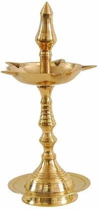 Samy Collectables Regional Brass Kerela Fancy Diya Stand (Kuthu Vilakku) Brass Table Diya