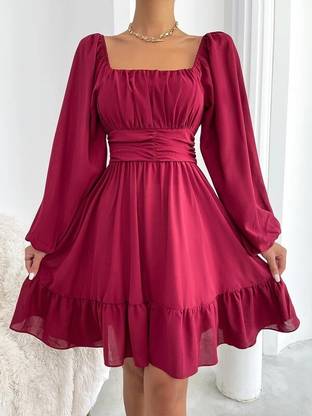 MamaFashion Women Fit and Flare Maroon Dress