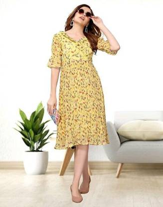 LeeliPeeri Designer Women Fit and Flare Yellow Dress