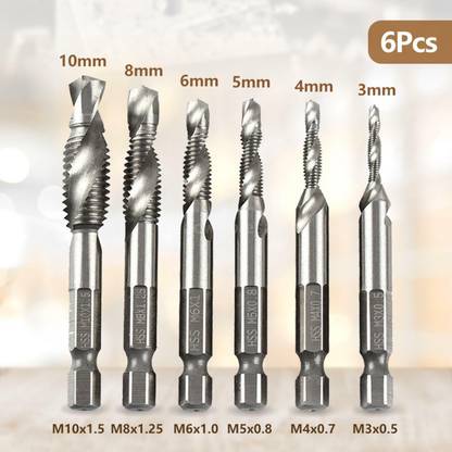 ATOZTOOLS Combination Drill Tap Bit Set 6pcs Drill Tap Bits applications in wood, copper, brass,