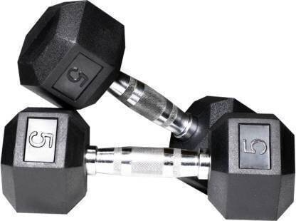 Hridya Trade Hexa Pure Rubber (5kgX2) Set For Home Gym Workout Fixed Weight Dumbbell