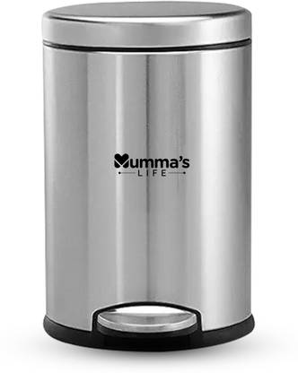 Mumma's LIFE Stainless Steel Plain Pedal Bin with Plastic Bucket And Lid (7 * 11inch 5LTR) Stainless Steel Dustbin