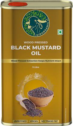 GIRORGANIC Wood Pressed | Unrefined Cold Pressed Virgin | Kacchi Ghani | Natural Black Mustard Oil Tin