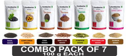 FarmQuartee Family Value Pack (Flax,Chia,Pumpkin,Sunflower,Basil,Watermelon & Quinoa Seeds Basil Seeds, Sunflower Seeds, Chia Seeds, Brown Flax Seeds, Pumpkin Seeds, Watermelon Seeds, Quinoa Seeds
