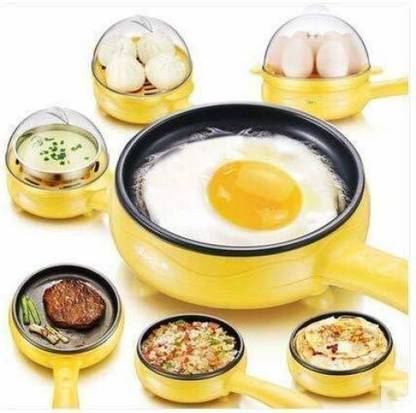 DeltaT egg boiler with fry pan egg cooker Multi-Function 2 in 1 Electric Egg Boiling Steamer Egg Frying Pan | Automatic Off with Egg Boiler Machine Non-Stick Egg Cooker (Orange, Green, 7 Eggs) Egg Cooker