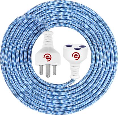 ezoubuy 3 Pin Blue Cotton Threaded Male to Female Expandable Electric Extension Wire 6 A Three Pin Socket