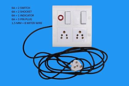 CROMIUM 8 MODUL 2+2 SWITCH SHOCKET 8 MTR WITH INDICATOR M8 6 A Five Pin Socket